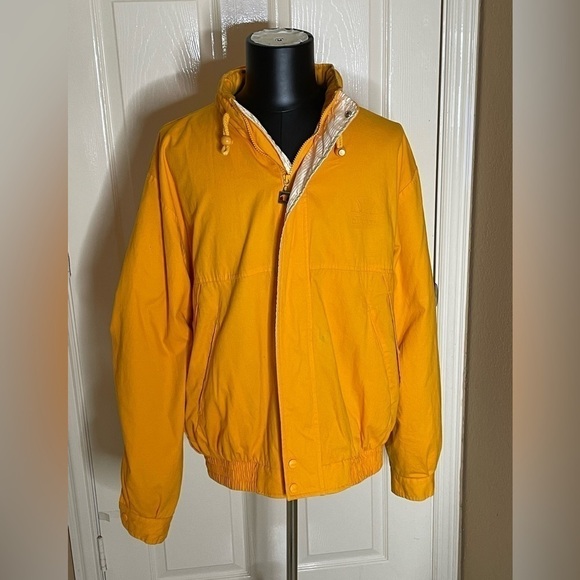 Ellesse Men Size XL Gold Storable Hood Bomber Embossed Logo Jacket​​​​​​​​​​​​